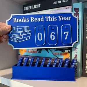 Books Read This Year tracker sign with storage for 3 sets of numbers - bookish ticket