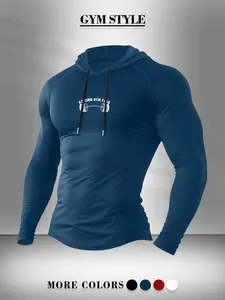 Men's "Resting Gym Face" Barbell Compression Hoodie - Quick-Dry Athletic Long Sleeve Hooded Shirt - Workout & Training Wear