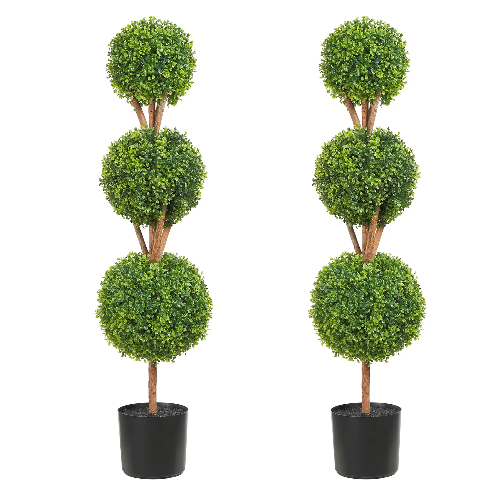 【summerfinds】VEVOR Artificial Topiaries Boxwood Trees, 48 inch Tall (2 Pieces), 3 Ball-Shape Faux Topiaries Plant with Planters, Green Feaux Plant w/ Replaceable Leaves & Port for Decorative Indoor/Outdoor/Garden, Topiary Trees, Artificial Plants