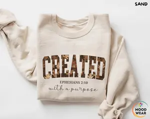 Jesus Sweatshirt, Created with a purpose, Floral Sweater, Gift for Christian Women, Bible Verse Sweatshirt, Trendy Crewneck, Christmas Sweatshirt