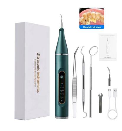 Tartar removers, rechargeable home dental cleaners, plaque removers (including replacement brush heads and manual cleaning tools), dental cleaning kits suitable for adults and pets