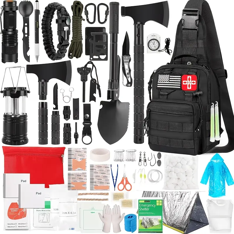 272pcs Set Of Survival Equipment And Lighters - The Best Companion for Camping, Hiking, Outdoor Exploration, Essential Gifts for Earthquakes, Hunting, And, Suitable for Both Men And Women