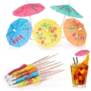 [100 PCS] Drink Umbrellas Cocktail Picks - Cocktail Umbrellas for Drinks, Mini Paper Umbrella Cocktail Toothpicks for Tropical Tiki Bar Hawaiian Beach Pool Luau Party Decorations Birthday Drinkware Disposable Wood