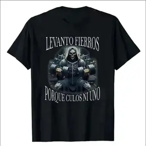 Levanto Fierros Porque Calacas Chidas Gym T-Shirt Men's Fashion Skeleton Fitness Exercise Tee Tops Husband Daddy Novelty