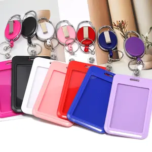 【A2】Vertical Plastic ID Card Holder with Retractable Badge Reel & Key Rings DIY Accessories Set