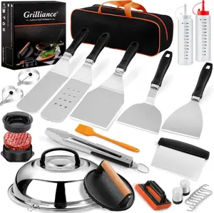 27pcs Griddle Accessories Kit for Blackstone, Professional Hibachi Flat Top Grill Tools, Enlarged Spatula Gift Set with Basting Cover，Burger