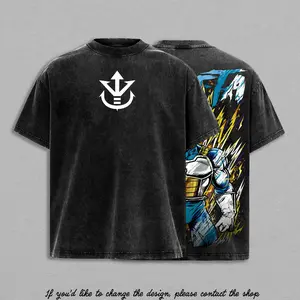 Golden Saiyan Prince Warrior Vintage Washed Tee, Super Power Anime Fighter Shirt, Heavyweight Cotton Streetwear Graphic Design Inspired Dragon Hero  90s graphic good tees Casual American Short Sleeve Unisex T-shirt,Gym