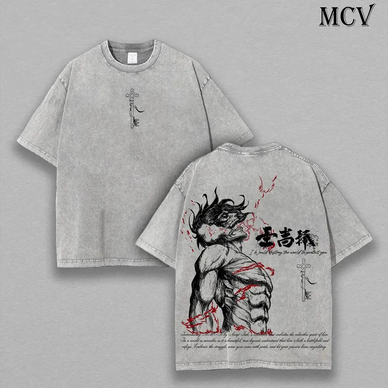 Men's Anime Graphic T-Shirt, Vintage Washed Oversized Casual Top, Comfortable Short Sleeve Round Neck for Daily Wear, Baggy, Classic, Loose, Sleeved, Menswear, Double Print, Retro Unisex