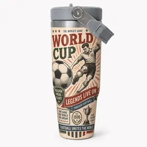 Vintage Football Fan Insulated Travel Flask with Lid and Carry Handle, Stainless Steel Vacuum Bottle, Reusable Sports Drinkware for Coffee Tea Water and Cold Drinks, Match Day Gift for Men