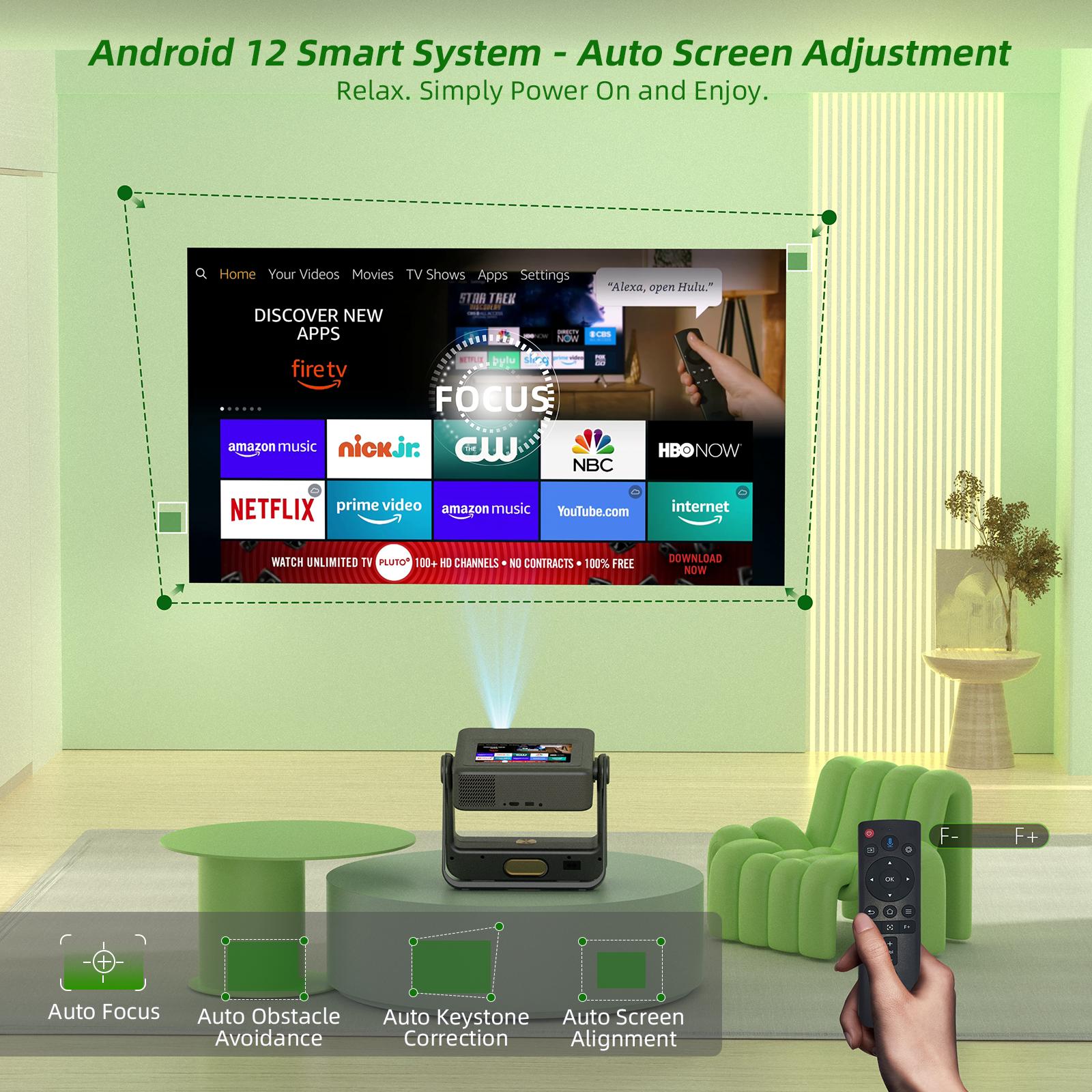 XBJ A5PRO projector, Bluetooth 5.2, 4K/1080P, smart touch screen—suitable for outdoor movies and gaming, home theater, and business presentations; wireless screen mirroring, ideal for camping and similar scenarios.