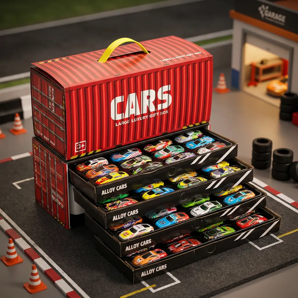 48-Pcs Die-Cast Metal Collectible Model Car Playset - Pull-Back Drive, 4-Layer Parking Lot, Track Map, Classroom Rewards, 3+ Birthday Gifts Toy for Kids