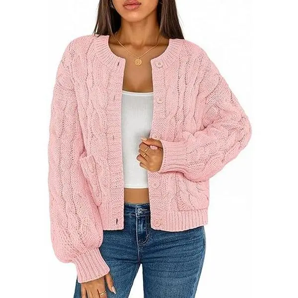MEROKEETY Women's Cable Knit Chunky Cardigan Sweaters 2025 Fall Winter Trendy Button Up Long Sleeve Coat Soft Medium
