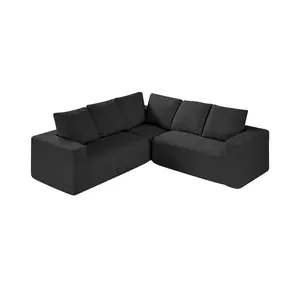 Black L-Shaped Modular Sectional Corduroy Couch - Deep-Seat Cloud Sofa with High-Rebound Sponge, High-Density Cushions, Upholstered for Living Room, Bedroom