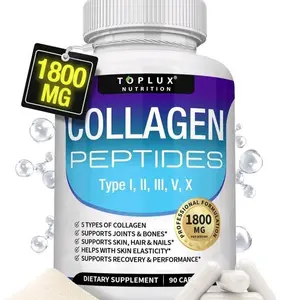 Toplux 5 - Type Collagen Peptides | 1800mg, US- Made| 90 Caps for Radiant Skin, Strong Nails & Joint Health Healthcare Supplement Colagen Edible Fitness Dietary Beauty