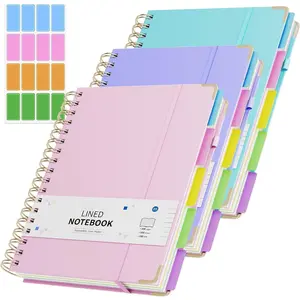 3 Packs Hardcover Spiral Notebook, B5 Journal with Removable Dividers Tabs, 5 Subject Notebook College Ruled, 200 Pages 8"x10" Leather Notebooks for Work School Study, Lined Journal for Women(//Cyan)