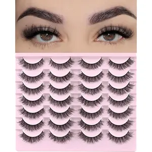 Wispy False Mink Lash Pack 14 Pair Natural Look Fluffy Cat Eye Strip Eyelash Small Fake Lashes Full Pestañas Sets for MUA and Beginners Daily Makeup (F1 |   8-14mm)