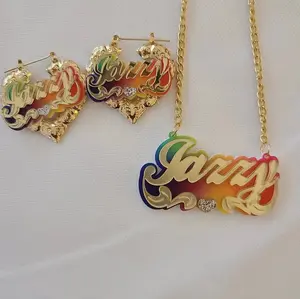 Rainbow Name Necklace and Earring Set