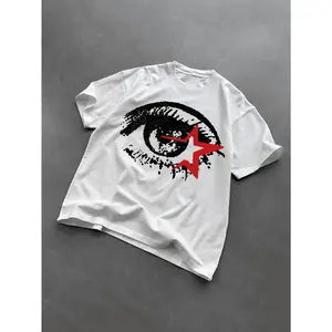 Big-Eyed Pattern Round Neck T-Shirt, Y2K Fashion Round Neck T-Shirt, Men'S Summer Clothing, Loose T-Shirt, Summer Outdoor, Street Fashion