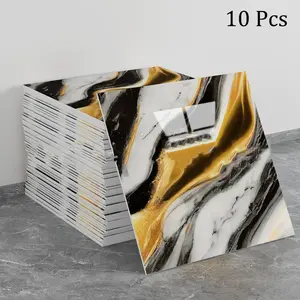 Marble Pattern Wall Sticker, 10pcs/set Waterproof Self Adhesive Wall Tile Sticker, Decorative Wall Paper, Marble Backsplash Wallpaper for Home Kitchen Bathroom