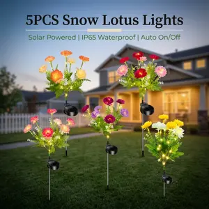 5 Pack Solar Snow Lotus Flower Garden Lights, IP65 Waterproof Outdoor Decor