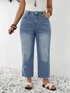 Women's High-Waisted Ripped Jeans, American Vintage Washed Edge Design, Casual Loose-Fitting Jean Pants, All Seasons Wear