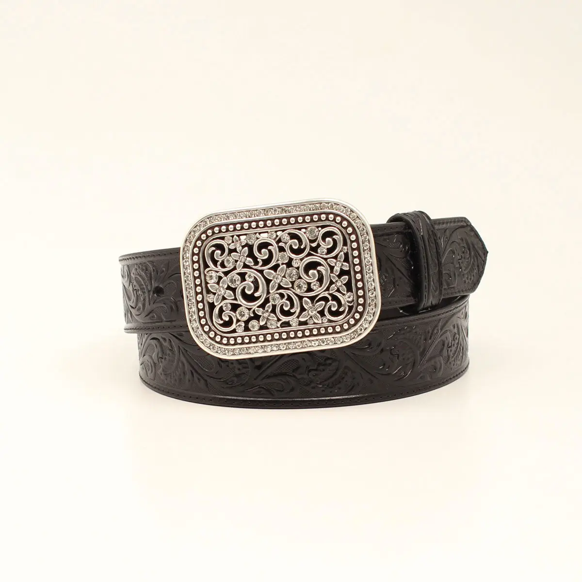 Ariat Black Floral Embroidery Buckle Belt
