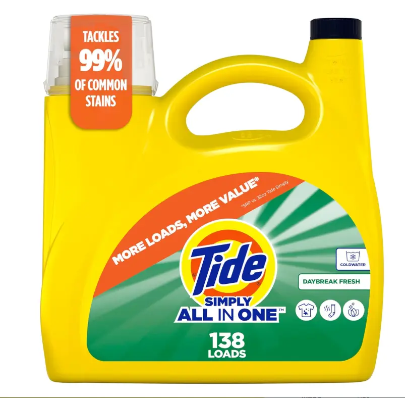 Tide Simply, All-In-One Liquid Laundry Detergent, Daybreak Fresh Scent, 138 Loads, 173 fl oz