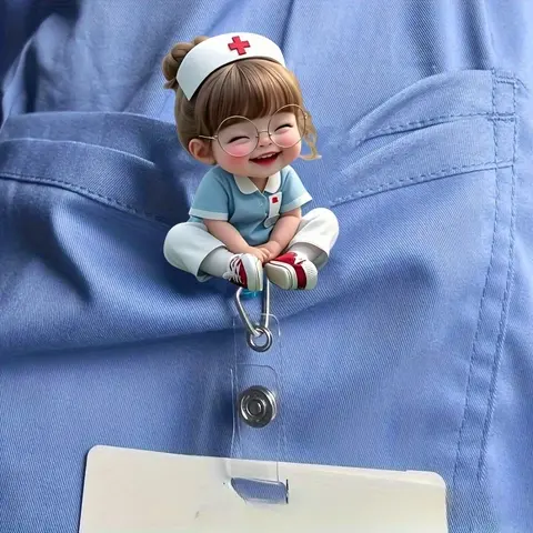 2D Flat Acrylic Nurse Girl ID Holder- Retractable Badge Reel, Nursing Badge Reel, Durable Label for Medical Students& Practicing Nurses- Sturdy PMMA Material, Ideal for Workplace Identification& Medical Badge Clip|
