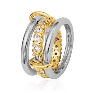 18K Gold Plated Interlocked Stackable Rings for Women - Statement Multi Ring Mixed Metals Stack Cubic Zirconia Two-Toned Stacking Jewelry Mother's Day Gift Sizes 6-9 Sparkling CZ Jewelry
