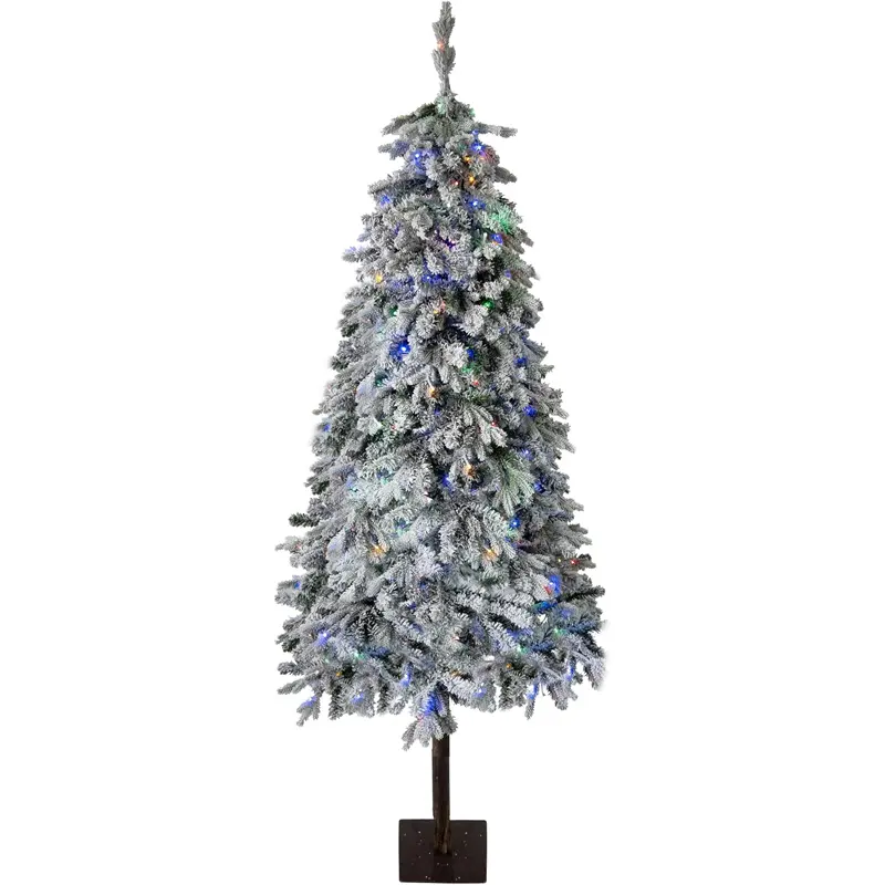 Prelit Snow Flocked Artificial Christmas Tree - 688 PE Branch Tips, 230 Colorful Lights, Metal Stand, Full Realistic Look for Holiday Decoration, Ornaments, Artificial Tree Christmas Decor, Magical