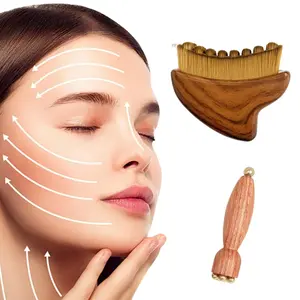 Brass Round Ball Facial Massage Set, Massage Rod Meridian Brush Combo, Eye Area Cheek Jawline Care Tool, Complete Facial Wellness Kit