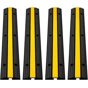 VEVOR 4 Pack of 1-Channel Rubber Cable Protector Ramps Heavy Duty 22046Lbs Load Capacity Cable Wire Cord Cover Ramp Speed Bump Driveway Hose Cable Ramp Protective Cover