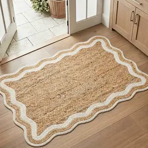 Tovar Hand-Braided Scalloped Edge Non-Slip Jute Rug - Eco-Friendly Jute, Non-Slip Backing - Runner and Room Size Rug