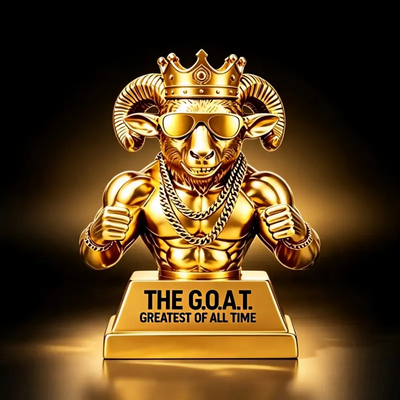 Muscular Goat Sports Trophy Statue - Desktop-Size, Hip-Hop Look, Pre-Assembled Solid Resin Set, Fantasy Football Champion Gift, Office MVP Recognition Award, Coworker Desk Decor, Shock-Proof Pack