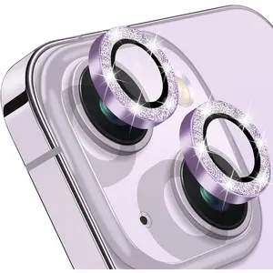 Compatible with  14 & 14 Plus Camera Lens Protector, Bling Glitter  Lens Cover 9H Tempered Glass Camera Cover Anti Scratch Shockproof Screen Protector Individual Lens Ring - 2 count