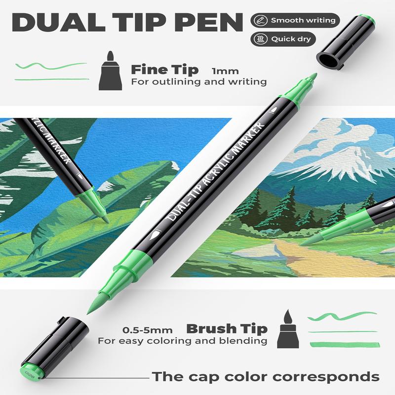 [JusArt] 72 Colors Dual Tip Acrylic Paint Markers, Acrylic Paint Pens with Brush Tip and Fine Tip, Acrylic Pens for Rock Painting, Stone, Glass, Wood, DIY Crafts, Acrylic Paint Markers, Markers for Coloring, Art Supplies, Coloring Supplies