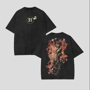 Clair Obscur Expedition 33 Vintage Washed Tee Unisex Heavyweight Cotton T-shirt  Tanktop for Game Fans,Distressed Gold “33” & Red Petal Gamer Tee