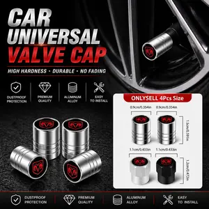 4Pcs Car Logo Metal Decoration Logo Tire Dustproof Waterproof Splashproof Valve Cover Decoration Car Accessories Universal for Dodge Ram 1500 SRT SXT Challenger Durango Charger Grand Caravan Dart Journey Avenger Nitro