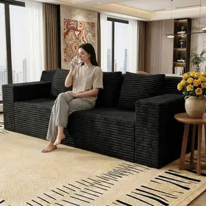 3-Seater Corduroy Loveseat Sofa Couch In A Box - No Assembly Required, High-Density Foam Plush, Throw Cushions, Wider Armrests for Home Office