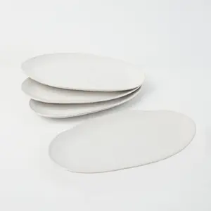 3-Piece Stoneware Serving Platter Set in Pearl White – Premium Ceramic Serving Trays with Reactive Glaze Finish, Chip & Scratch Resistant, Lead-Free, Dishwasher, & Oven Safe (Up to 450°F) – Elegant Modern Tableware for Appetizers, Entrees & Desserts