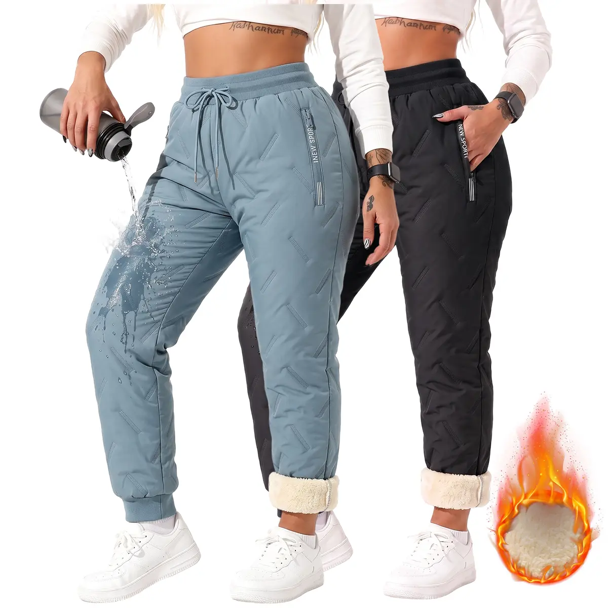 JOGWAVE 2PCS Women’s fleece-lined winter long pants, loose fit with zippered pockets, warm casual trousers suitable for everyday wear and outdoor activities, Christmas gift