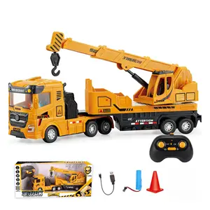 Remote Control Crane Truck for Kids, 1:24 Scale RC Construction Vehicle with Extendable Boom & Working Hook, LED Lights, Sound Effects, 2.4GHz Rechargeable RC Crane Toy, Birthday Gift for Boys Ages 3+ excavator