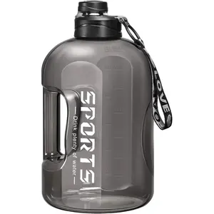 【Uograded 1 Gallon Water Bottle with Handle Large Gallon Water Jug with Strap Big Sports Bottle for Gym Reusable Black Water Container 128 oz Leak Proof BPA Free