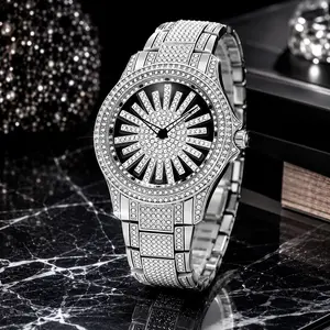 Unisex Luxury Moissanite Quartz Watch - 46mm Square Face, Ice Out Analog-Digital Diamond Look, Waterproof, Business Fashion Daily Wear, Perfect Anniversary Gift