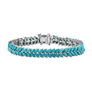 Sleeping Beauty Turquoise  925 Sterling Silver Rhodium Plated Bracelet for Women Jewelry Birthday Christmas Gifts Size 7.25 Inches Ct 13.86