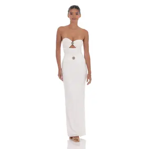 Lucy In The Sky Golden Rose Cutout Maxi Dress in White