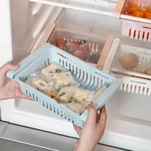 1Pc Multi functional refrigerator storage basket, extendable refrigerator partition storage rack, kitchen storage basket