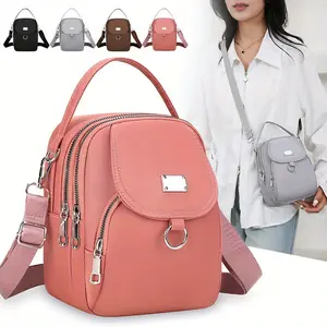 4 Colors Lightweight Nylon Crossbody Backpack Purse, Multi-Zipper Convertible Mini Shoulder Bag with Adjustable Strap, Versatile Casual Travel Messenger Bag for Women Daily Use
