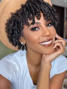 6 Inch Short Dreadlocks Hair Topper Wig, Faux Locs Boho Locs Braided Half Wigs, Afro Braided Synthetic Hair Topper with 3 Clips, for Women