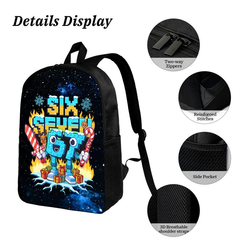 Festive "Six Seven" 67 Cartoon Christmas Backpack with Snowflake & Candy Cane Print for Kids & Teens Casual School Travel Bag